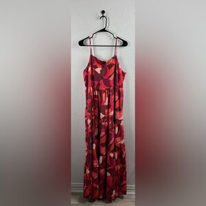 Nine West Women's Red Pink Geometric Pattern Maxi Dress Sz L Office Bohemian
